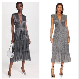 Sabina Musayev NWOT Bonita Metallic Tiered Midi Dress